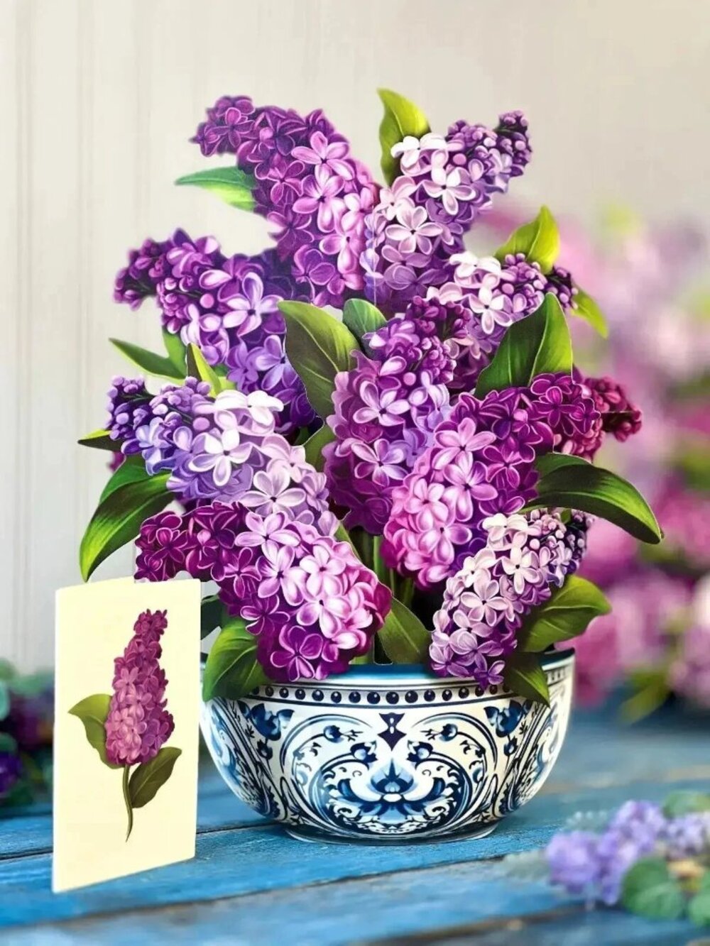 Lilac Garden Pop-Up Bouquet – 14" 3D Floral Display, Double-Sided